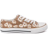 Shelvt Beige women's sneakers with flowers Cene