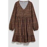 Marisse Patterned, Knee-Length, Ruffled Dress In Dark Beige | shoptok.hr