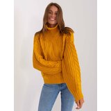 Fashion Hunters Dark yellow women's oversize sweater with turtleneck Cene