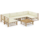 The Living Store Vrtna garnitura s kremno belimi blazinami 7-delna bambus - Vrtna Počivalna Garnitura, (21476276) | Shoptok.si