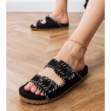 D/CEO Black slides with buckles and embroidery on straps Kim | Shoptok.si