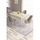 Hanah home trpezarijski set Roz, sto na razvlačenje i 4 stolice, krem ploča, bele noge, kapućino tkanina Babyface | Eponuda.com