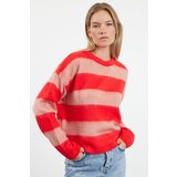 Trendyol Red Striped Crew Neck Knitwear Sweater Cene