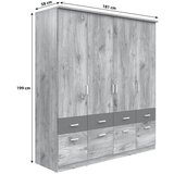 Lesnina-XXXL omara za oblačila brando 4, hrast, temno siva, š. 181 cm | Shoptok.si
