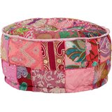 vidaXL tabure večbarven okrogel, bombaž, ročno izdelan 40x20 cm roza | Shoptok.si