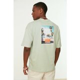 Trendyol Mint Men's Short Sleeve Printed Oversize Fit 100% Cotton T-Shirt Cene
