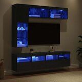 TV omarica z LED lučmi 7 pcs Črna Orehovina Konstruiran les, (5000113020) | Shoptok.si