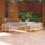 The Living Store Vrtna sedežna garnitura 12-delna s sivimi blazinami borovina - Vrtna Sedežna Garnitura, (21476474) | Shoptok.si