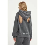 K+LUSHA Bombažen pulover ženski, siva barva, s kapuco, KLESPEROTJ008PX