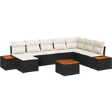  9-delni vrtni kavč set s blazinami Črna Poli Ratan Akacija, (22093448) | Shoptok.si