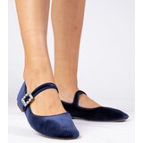 Gemre Navy blue women's velour ballet flats with a buckle Kvitta | Shoptok.si