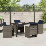 vidaXL 5-delna vrtna jedilna garnitura z blazinami siva poli ratan | Shoptok.si