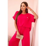 Kesi Włoski Women's viscose set with decorative flower and wide trousers - fuchsia | Shoptok.si