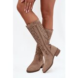 Boto Women's Low Heel Boots with Openwork Pattern Beige Marcelline | Shoptok.si