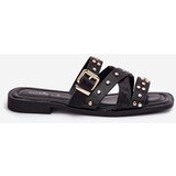 Boto Embellished Women's Slide Sandals On Flat Heel With Straps And Buckle Black Manitte | shoptok.hr