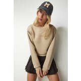  Women's Beige Marked Crop Sweatshirt | shoptok.hr
