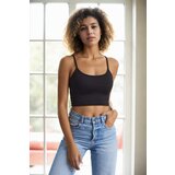 Dewberry 90499 Scuba Fabric Rope Strap Crop Top-BLACK | Shoptok.si