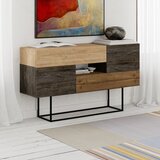 Marckeric Rjava/v naravni barvi nizka komoda v hrastovem dekorju 145x82 cm Titan – | Shoptok.si
