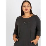 Fashion Hunters Khaki plain plus size blouse with small print Cene
