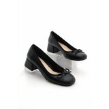 Marjin Women's Chunky Heel Bow Detail Flat Toe Classic Heeled Shoes Medve Black cene