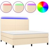  Box spring postelja z vzmetnico LED krem 180x200 cm blago | Shoptok.si