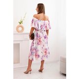 Kesi Włoski Women's dress with a frill and bare shoulders with flowers violet | shoptok.hr