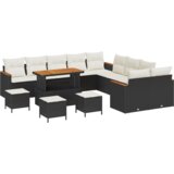 vidaXL set od 14 dijelova vrtnog sofa s jastučićima Crni Poli Ratan Akacija | shoptok.hr