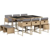  The Living Store Vrtna jedilna garnitura 11-delna z blazinami bež poli ratan - Vrtna Jedilna Garnitura, (21461088) | Shoptok.si