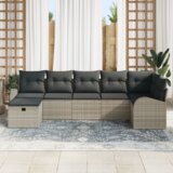 vidaXL 7-delni vrtni set kavčev z blazinami Svetlo siva Poli ratan | Shoptok.si