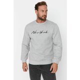 Trendyol Gray Men Regular Fit City Printed Crew Neck Sweatshirt Cene