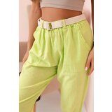 Kesi Włoski Women's linen cotton pants with a belt bright green | shoptok.hr