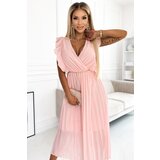 numoco basic Pleated dress with ruffles, neckline and gold Numoco chain | shoptok.hr