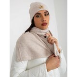 Fashion Hunters Light beige winter set with cap and brooch Cene