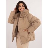 Fashion Hunters Brown down winter jacket with hood | Shoptok.si