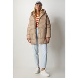  Women's Beige Hooded Oversized Puffy Coat | Eponuda.ba