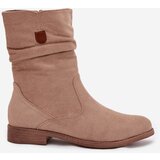 Boto Insulated Women's Boots With Ruched Shaft Flat Heel Beige Krisia | shoptok.hr