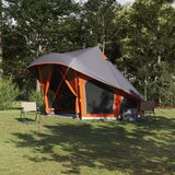 vidaXL Družinski Šotor Tipi v Sivi in Oranžni za 10 Osebe - Vodoodporen | Shoptok.si