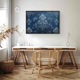  Slika - Retro Ornament Decorative Motif in Worn Blues 90x60 U crnom drvenom okviru | shoptok.hr