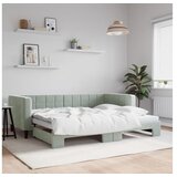 vidaXL Dnevni krevet na razvlačenje svjetlosivi 90 x 190 cm baršunasti - Svjetlosiva 90 x 190 cm s krevetom na izvlačenje | shoptok.hr