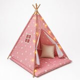 Ginger Home Dečiji pamučni šator little stars, roze sa zvezdama, 100% pamuk, sa mekom podlogom za punjenje, jastukom i led svetlima ( JW- | Eponuda.com