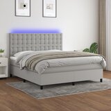 Krevet box spring s madracem LED svjetlosivi 160x200 cm tkanina | Eponuda.com