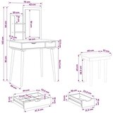  toaletna mizica z ogledalom in stolčkom FAUSKE, bela, 76x50x143 cm | Shoptok.si