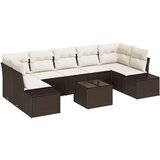 vidaXL Vrtni sofa set Set od 8 Smeđa i bijela Ratan i poliester | shoptok.hr