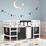  The Living Store Otroški pograd z zavesami bel in črn 90x190 cm trdna borovina - Otroški Pograd, (21452222) | Shoptok.si