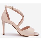 Sergio Leone Sandals With Intertwined Straps On A Stiletto Pearl Beige SK432 | Shoptok.si