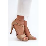 VINCEZA Women's High Heel Sandals in Beige Eco Leather Obdaria Cene