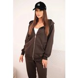 Polski Women's cotton set with wide legs and zip-up hoodie burgundy u