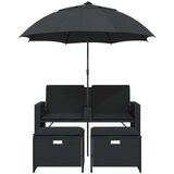  Vrtni dvosjed sa suncobranom i tabureima crni od poliratana | shoptok.hr