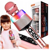Dexxer uSB aku. 1200mAh bluetooth SD karaoke mikrofon z zvočnikom RGB LED roza WM-100-PINK | Shoptok.si