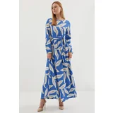 Bigdart 2488 Patterned Long Knitted Dress - Blue